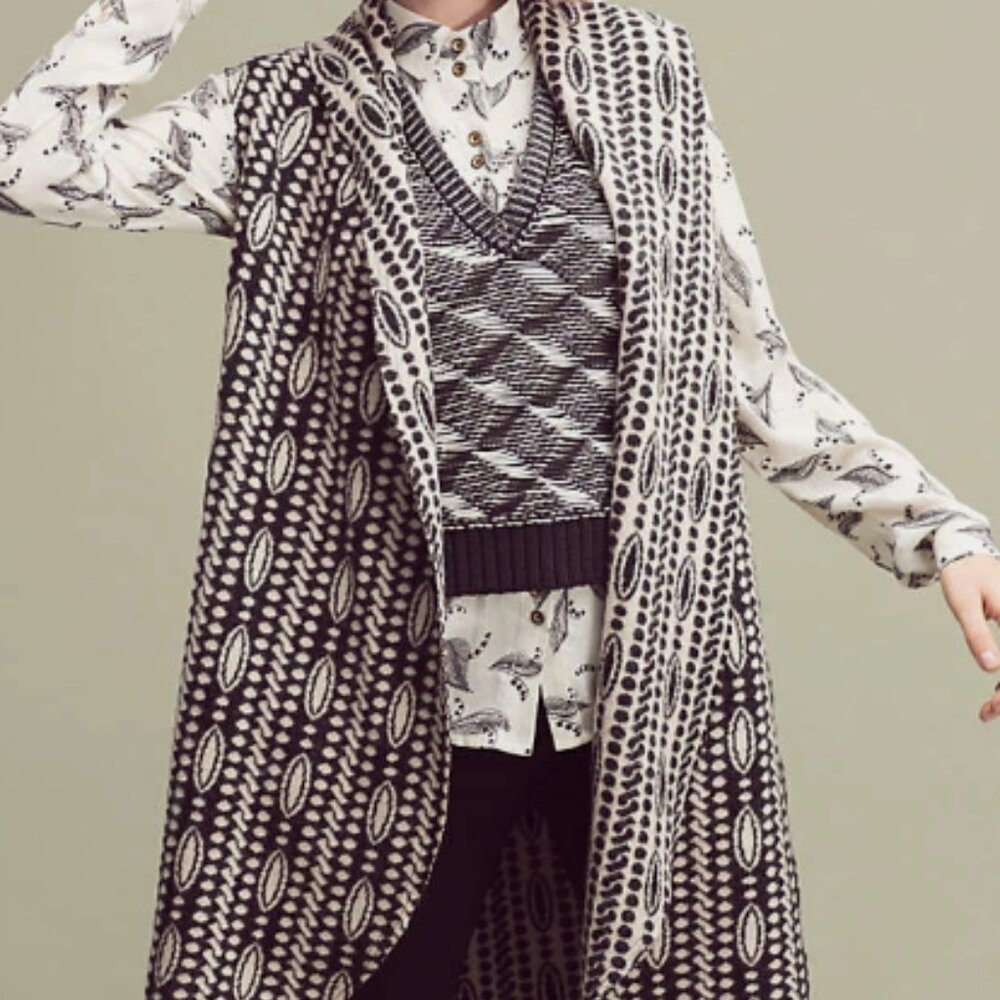 Anthropologie Moth Draped Jacquard Wool Blend Duster Vest (one size)
